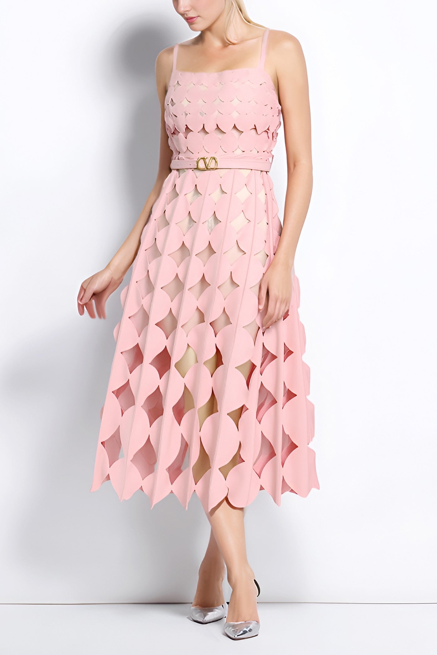 Blush Circle Cutout Midi Dress Elegant Layered Statement Dress Marzela Boutique Blush Circle Cutout Midi Dress Elegant Layered Statement Dress Marzela Boutique