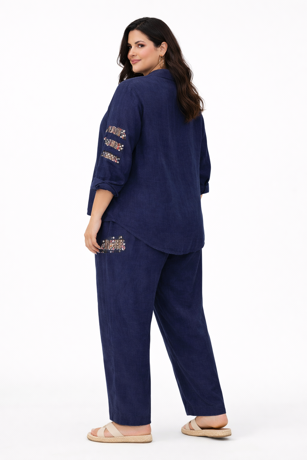 Navy Linen Mindset Two-Piece Set – Relaxed Fit Button Shirt & Pants