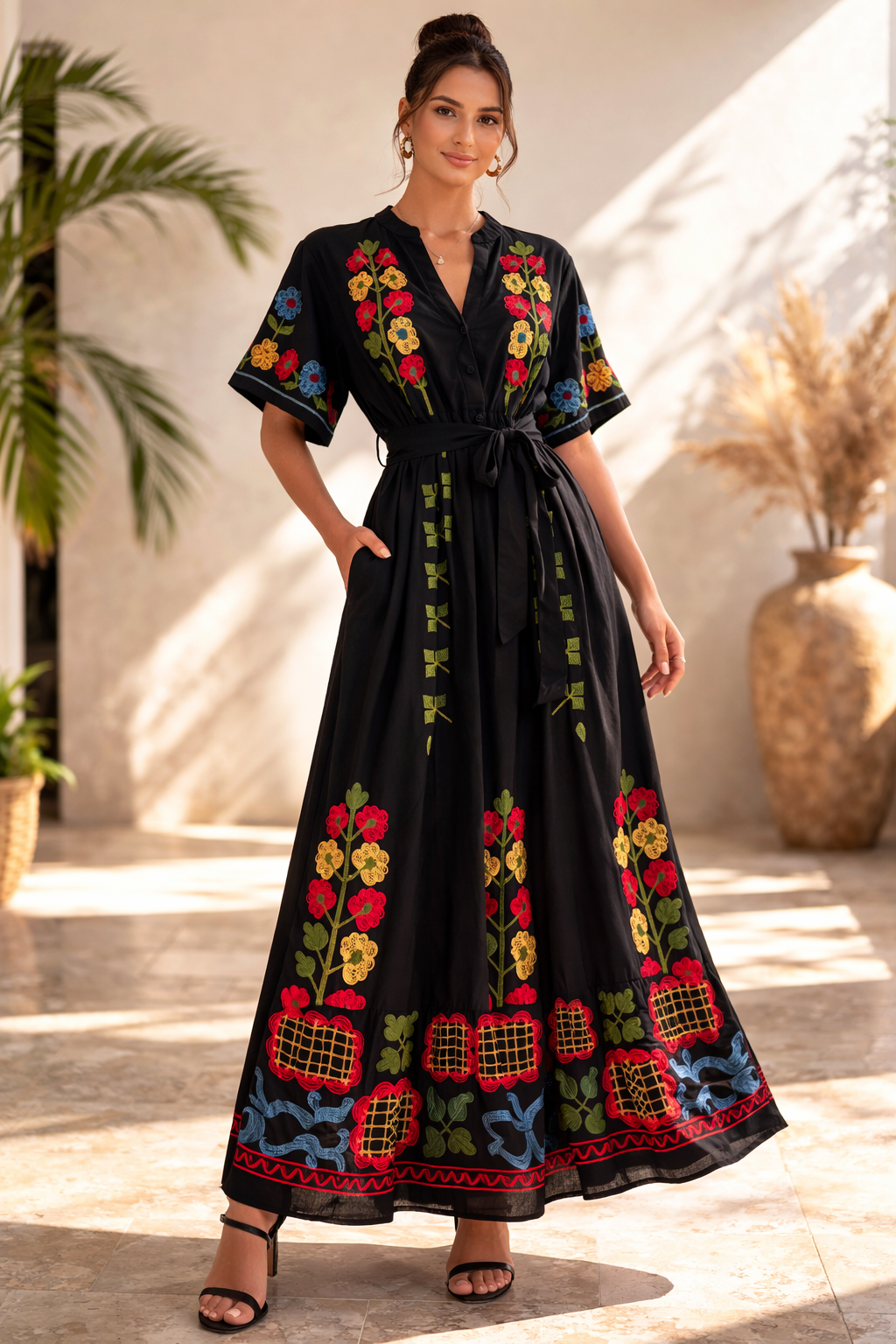 Black Maxi Dress with Flowers