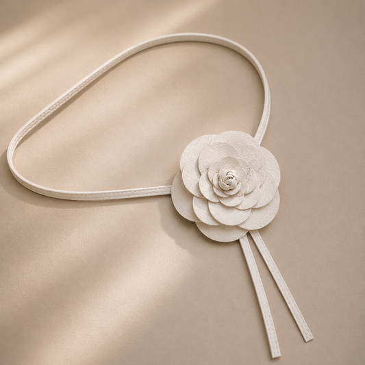 White Leather Flower Belt – Multi-Way Statement Accessory