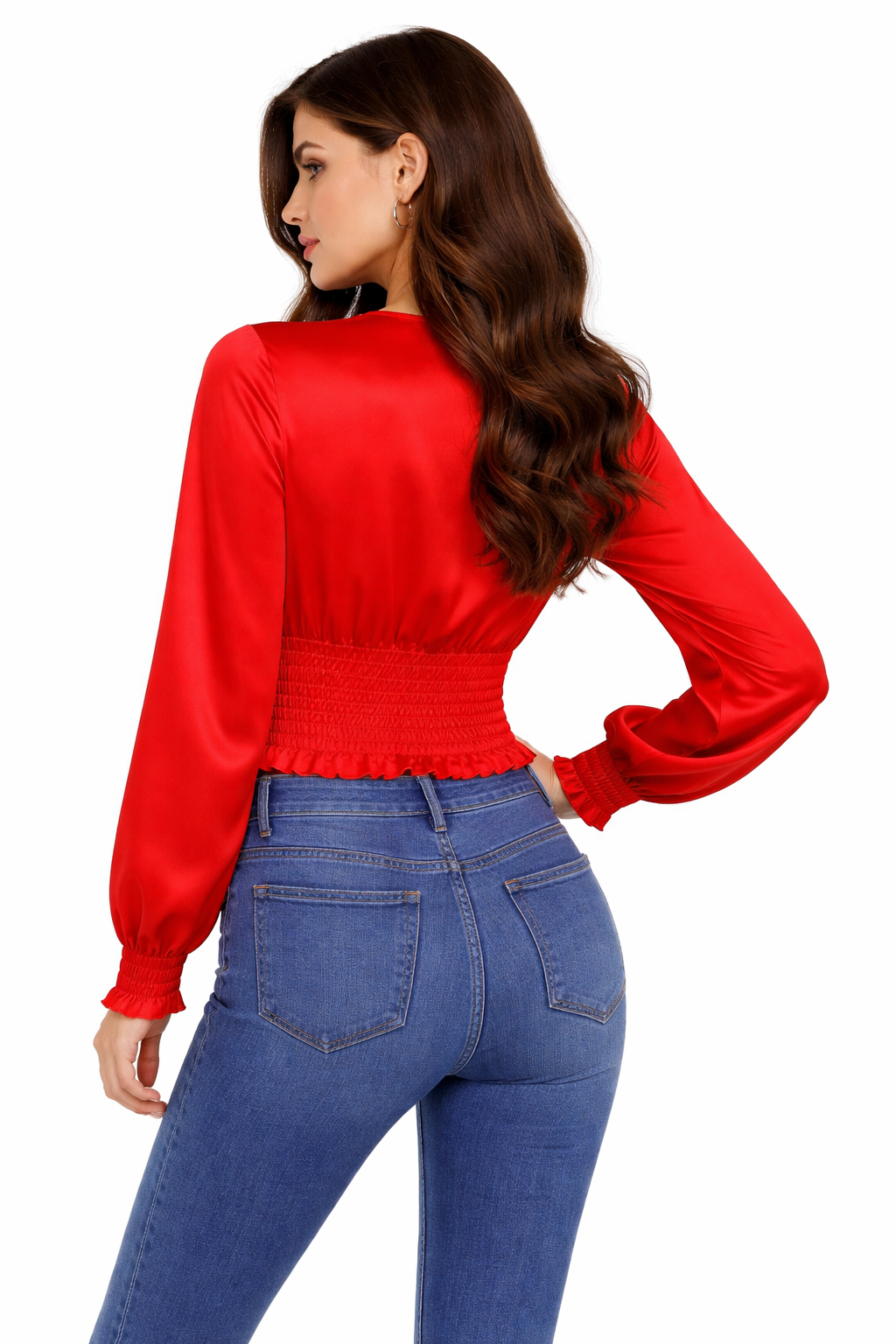 Scarlet Bow Satin Blouse – Long Sleeve Chic Statement Top