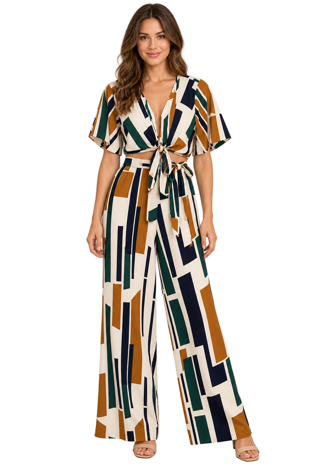 Modern Muse Geometric Crop Top & Wide-Leg Pants Set