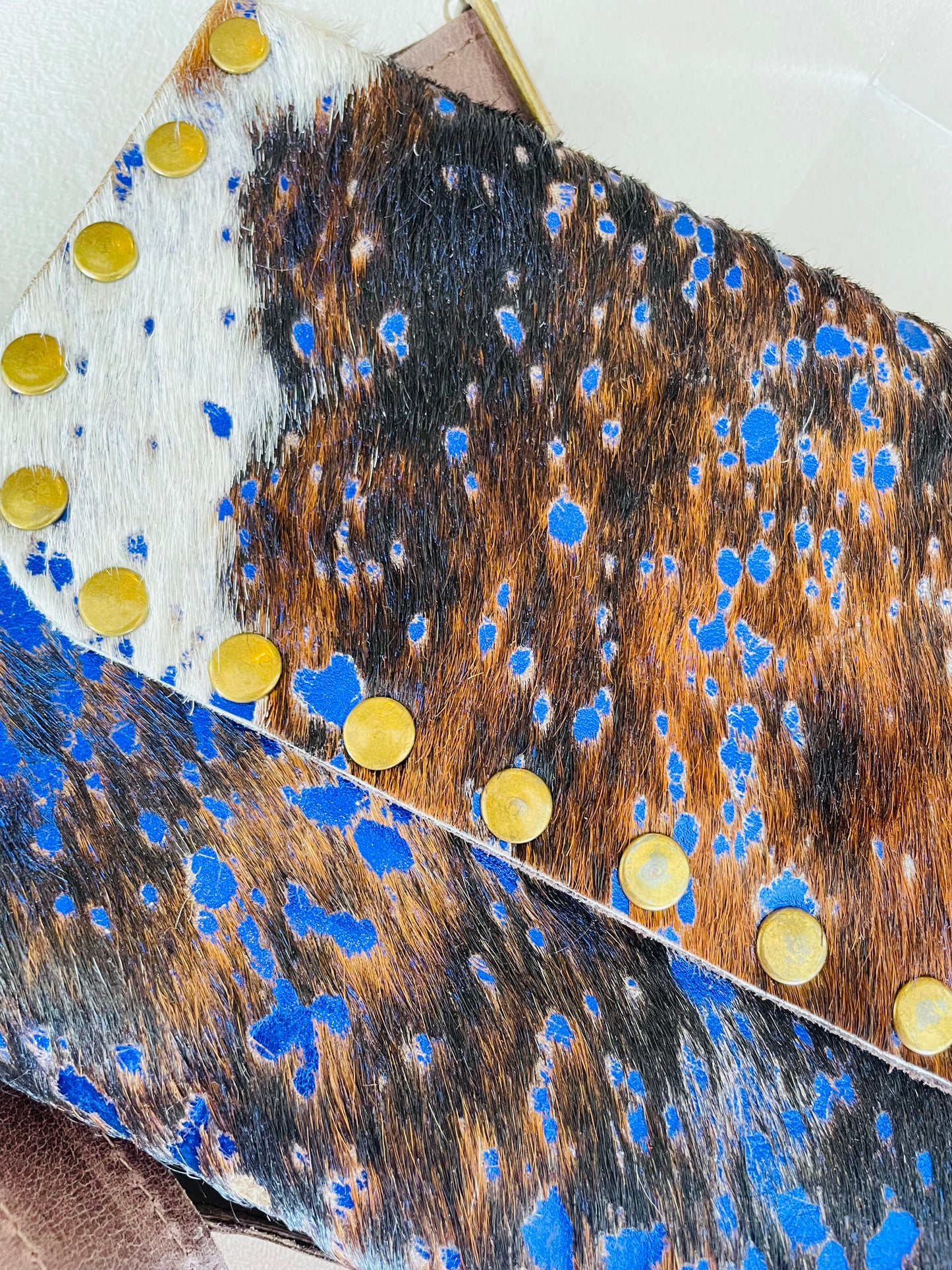 Handmade Blue Speckled Cowhide Leather Clutch