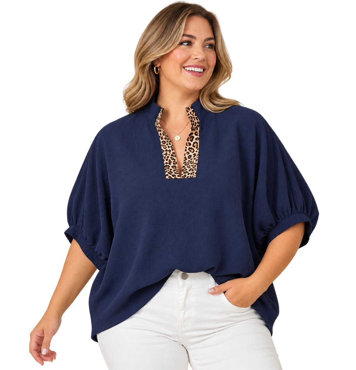 Wild Detail Navy Plus Blouse