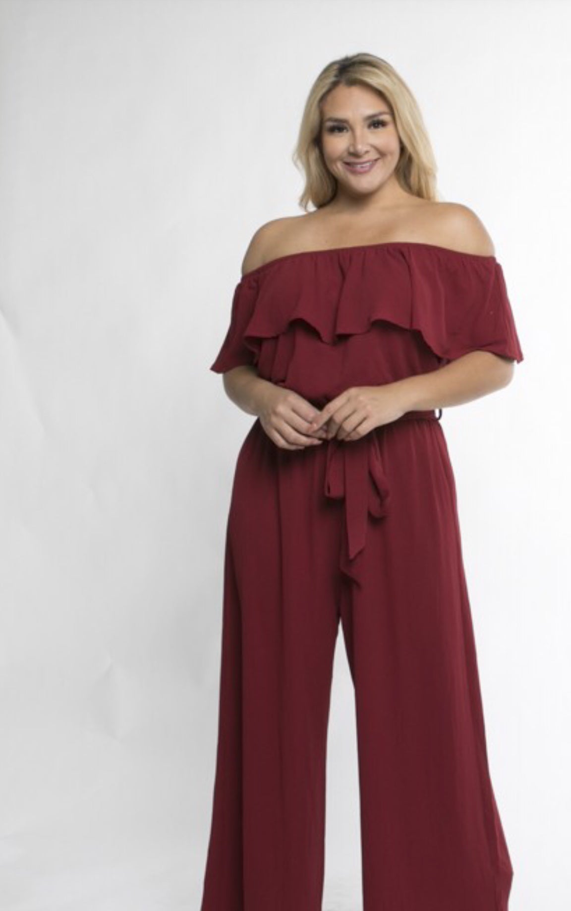 Burgundy Romance Off-Shoulder Jumpsuit