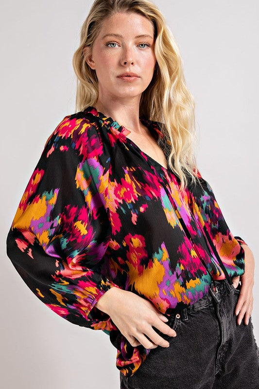 Color V-neck blouse top