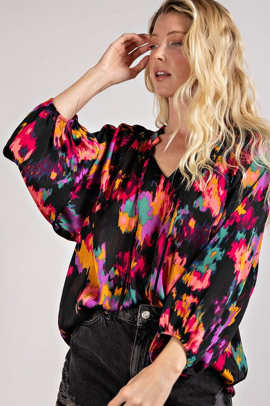 Color V-neck blouse top