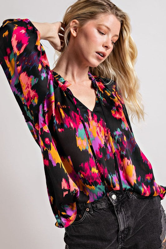 Color V-neck blouse top