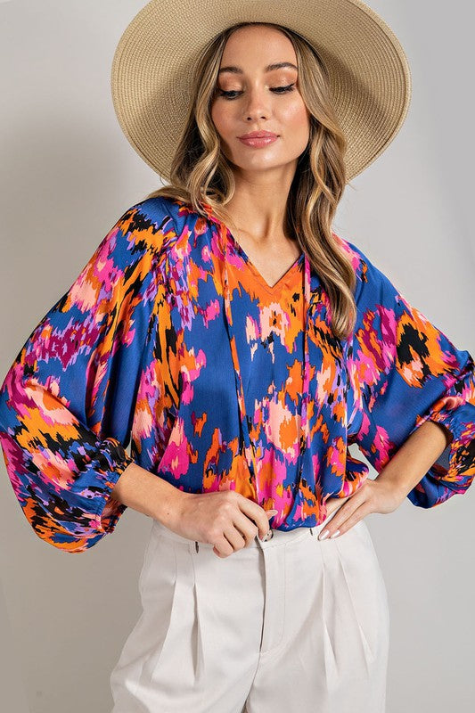 Color V-neck blouse top