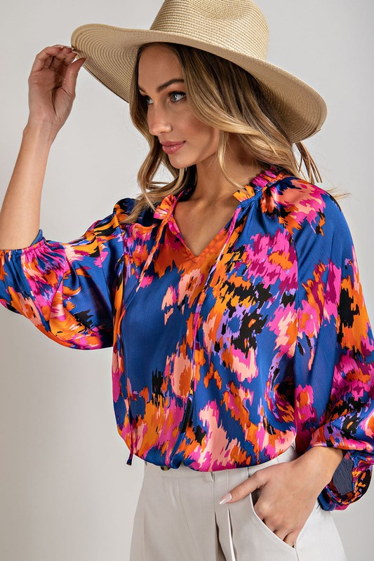 Color V-neck blouse top