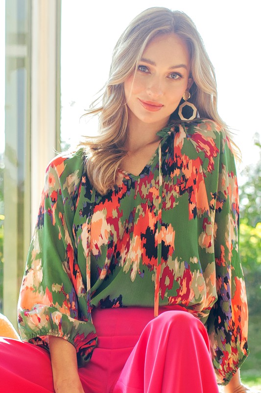 Color V-neck blouse top