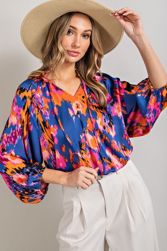 Color V-neck blouse top