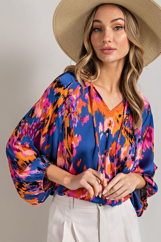 Color V-neck blouse top