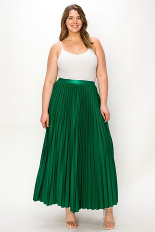Emerald Allure Plus Size Pleated Skirt