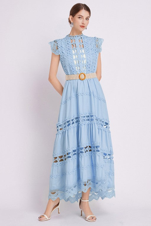 Elegance Embroidered Ruffle Maxi Dress