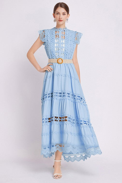 Elegance Embroidered Ruffle Maxi Dress