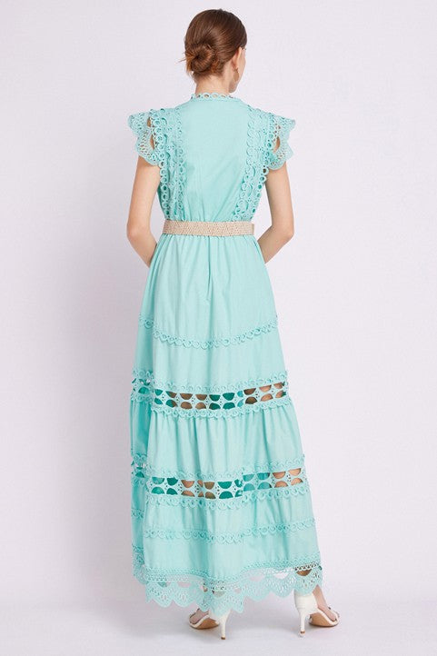 Elegance Embroidered Ruffle Maxi Dress