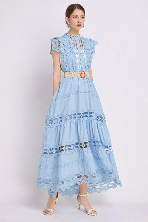 Elegance Embroidered Ruffle Maxi Dress