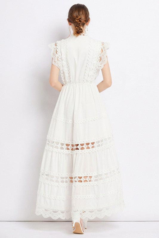 Elegance Embroidered Ruffle Maxi Dress