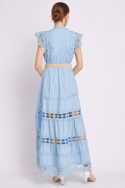 Elegance Embroidered Ruffle Maxi Dress