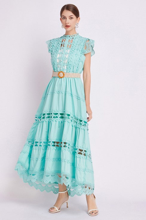 Elegance Embroidered Ruffle Maxi Dress