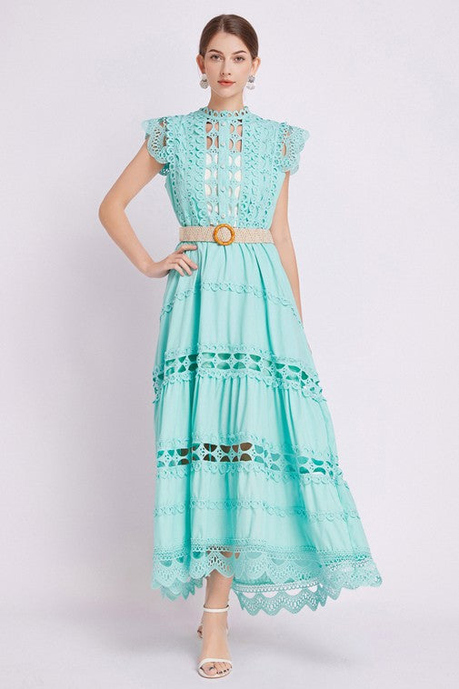 Elegance Embroidered Ruffle Maxi Dress