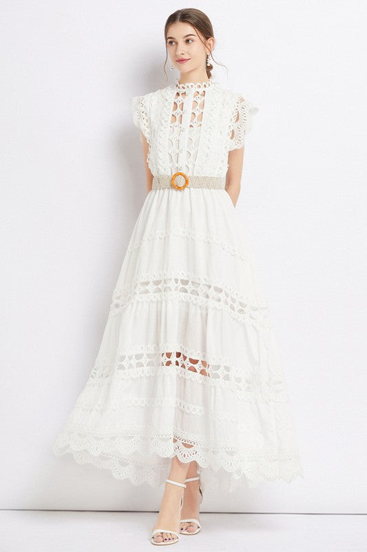 Elegance Embroidered Ruffle Maxi Dress