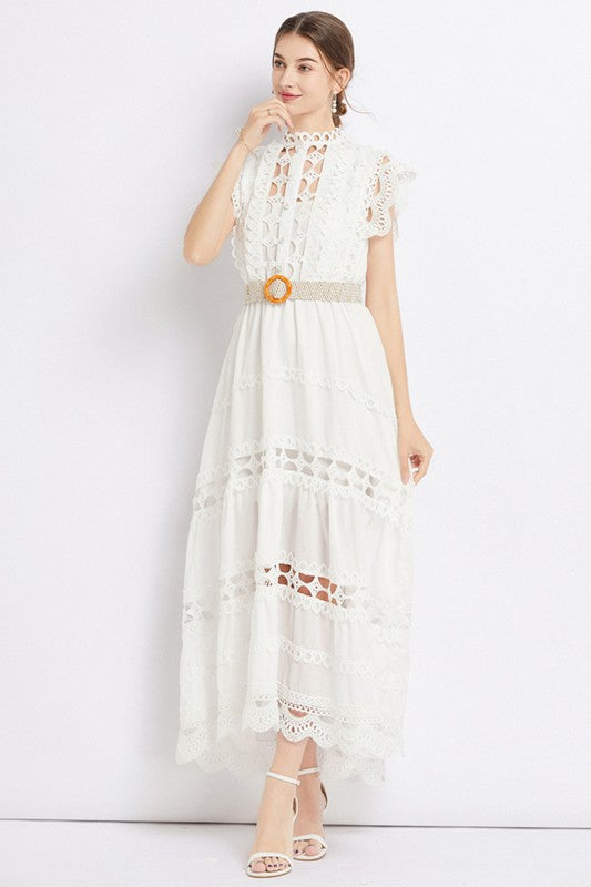 Elegance Embroidered Ruffle Maxi Dress