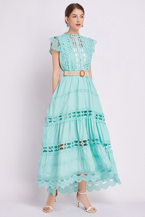 Elegance Embroidered Ruffle Maxi Dress