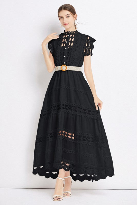 Elegance Embroidered Ruffle Maxi Dress