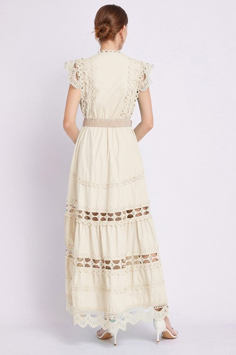 Elegance Embroidered Ruffle Maxi Dress