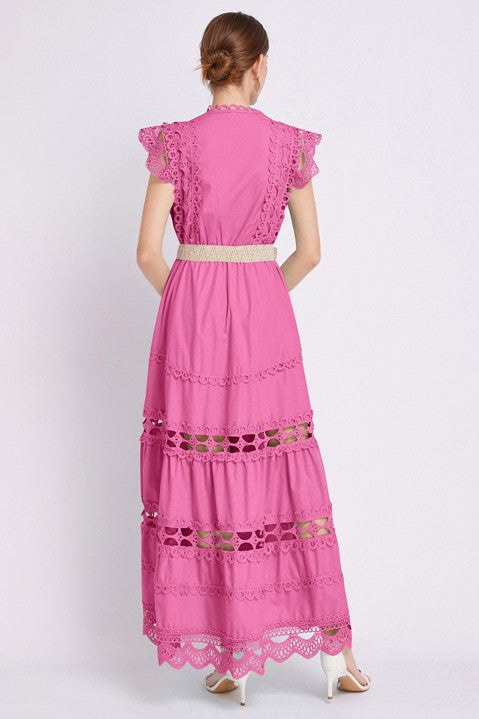 Elegance Embroidered Ruffle Maxi Dress