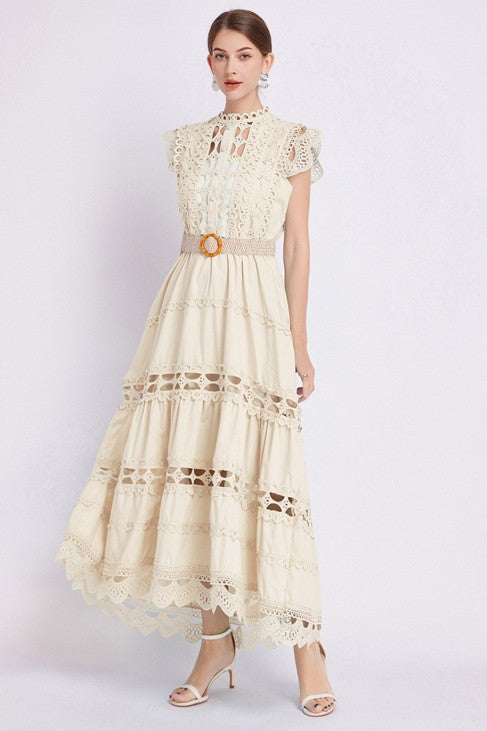 Elegance Embroidered Ruffle Maxi Dress