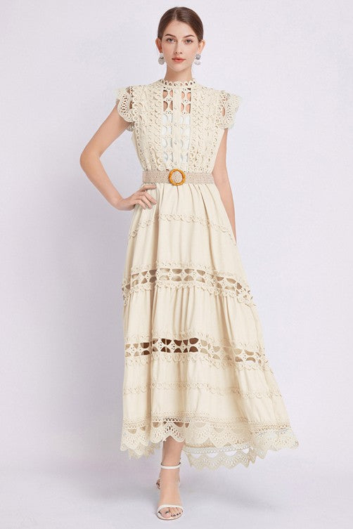 Elegance Embroidered Ruffle Maxi Dress