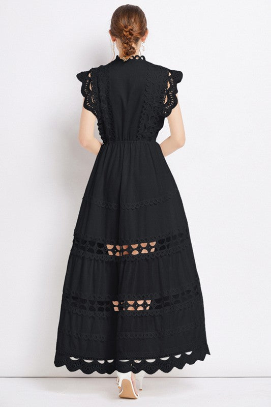 Elegance Embroidered Ruffle Maxi Dress