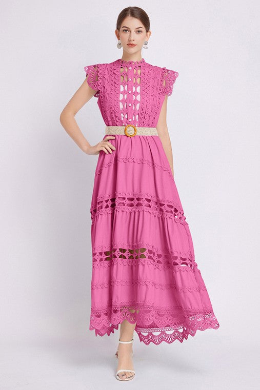 Elegance Embroidered Ruffle Maxi Dress