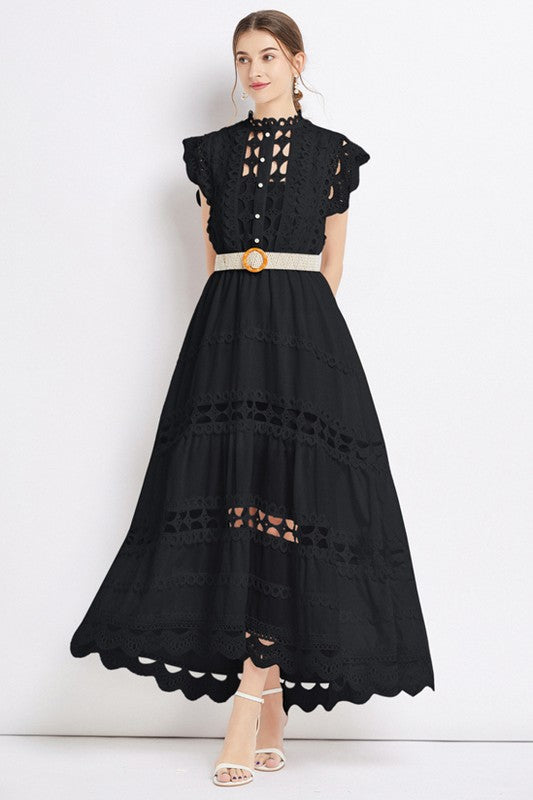 Elegance Embroidered Ruffle Maxi Dress