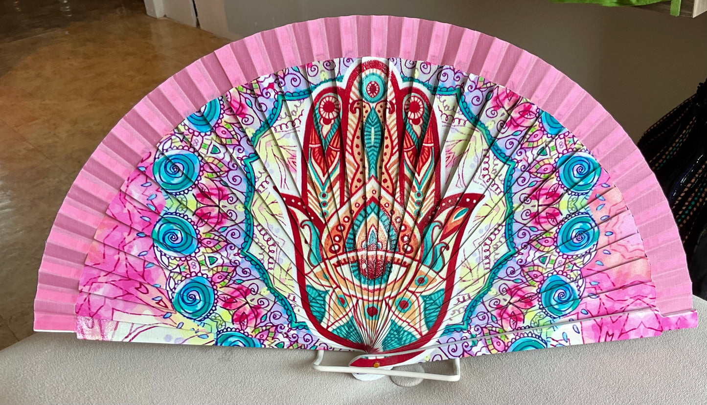 Hand pink fan