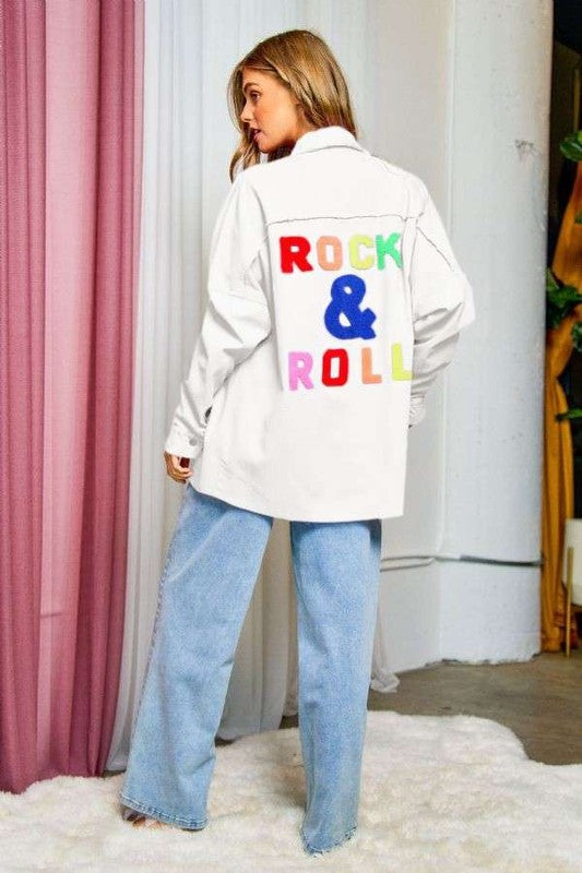 Rock N Roll Letters Fringed Hem Detail Shirt