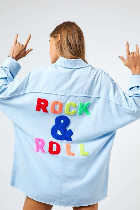 Rock N Roll Letters Fringed Hem Detail Shirt