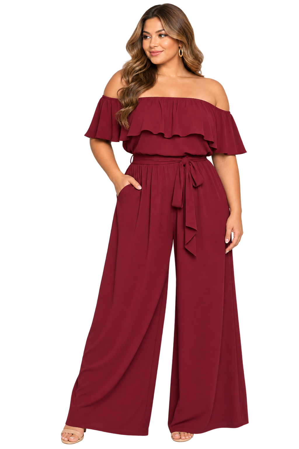 Burgundy Romance Off-Shoulder Jumpsuit