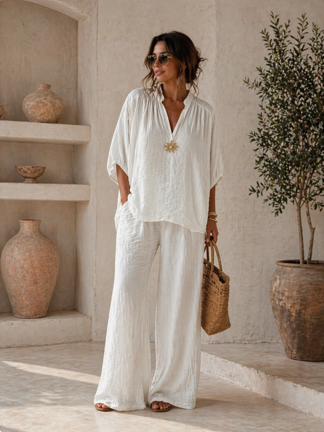 Ivory Breeze Linen Texture Two-Piece Set