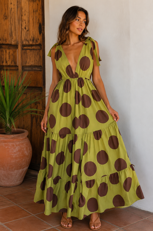 Polka Dot Tiered Maxi Dress