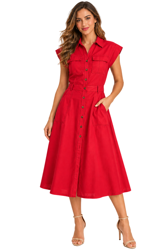 Scarlet Stitch Linen Midi Dress