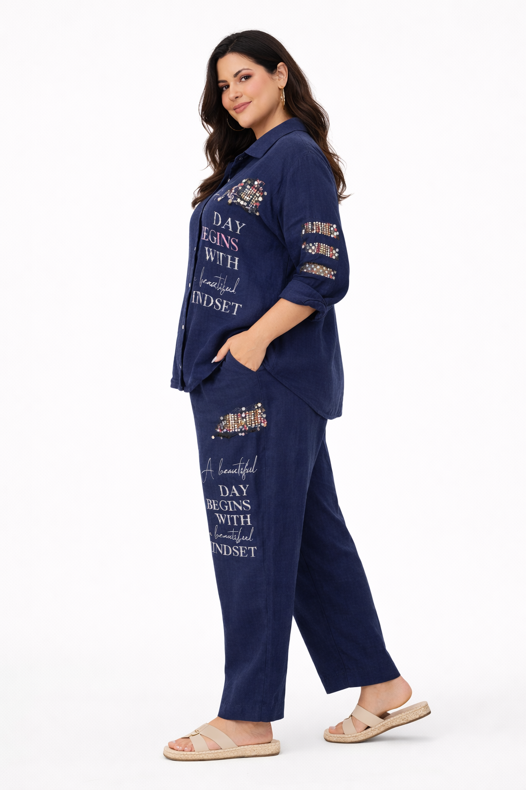 Navy Linen Mindset Two-Piece Set – Relaxed Fit Button Shirt & Pants