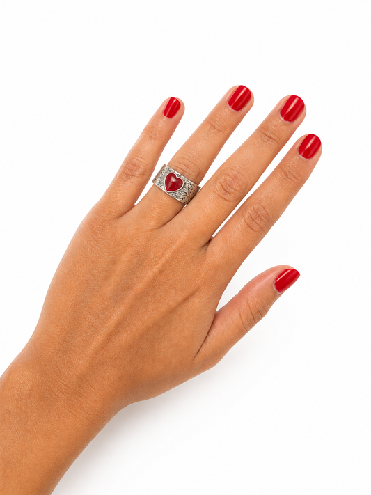 Red Heart Silver Ring