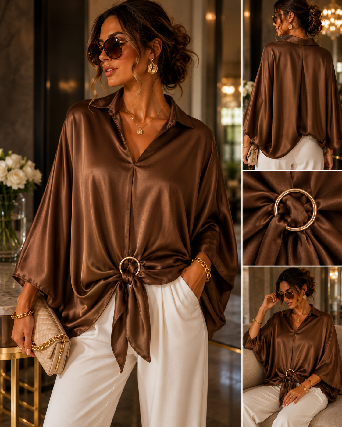 Mocha Luxe Ring Blouse