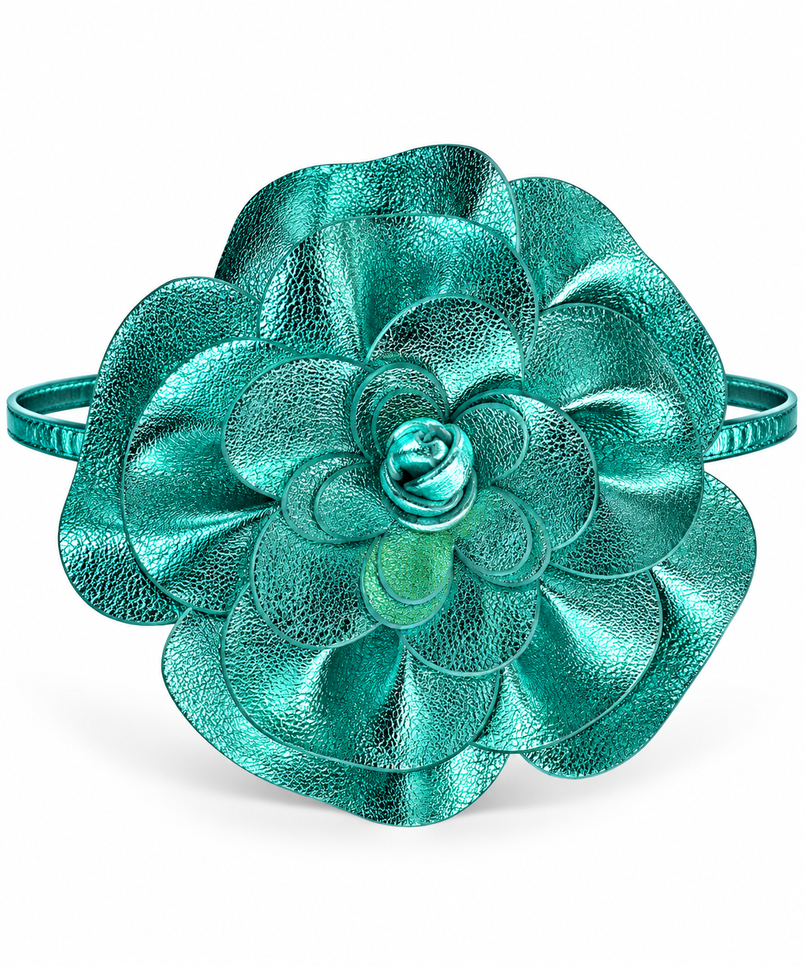 Aqua Metallic Flower Statement Belt | Marzela Boutique