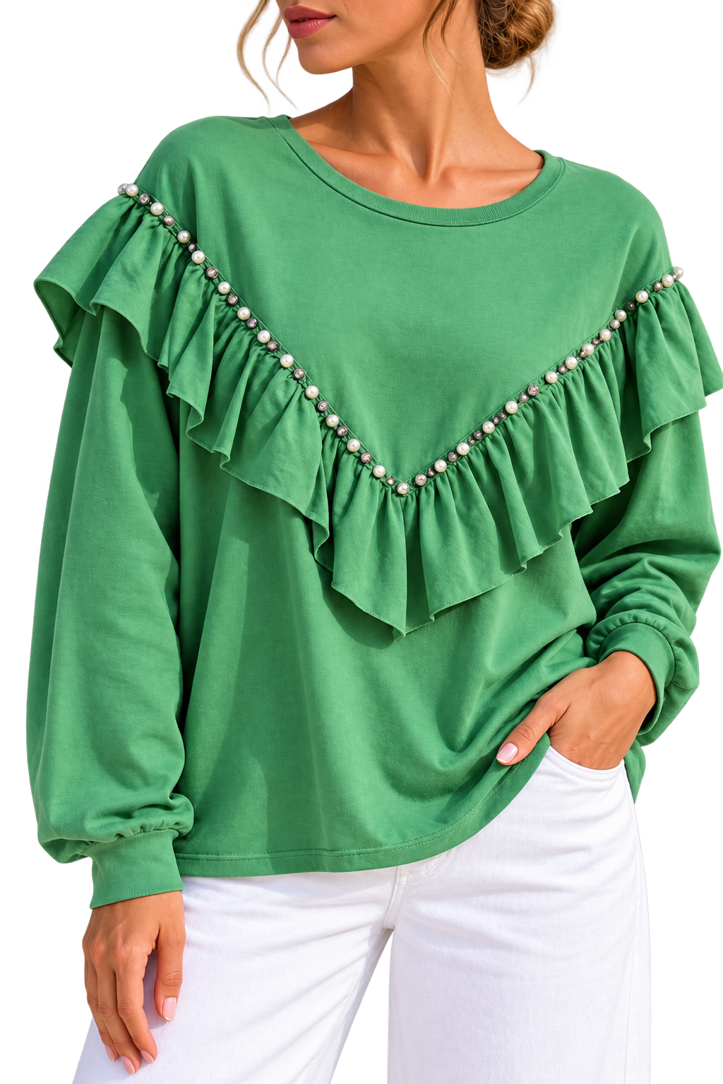 Pearl Ruffle Statement Sweatshirt