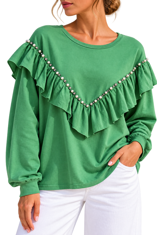 Pearl Ruffle Statement Sweatshirt
